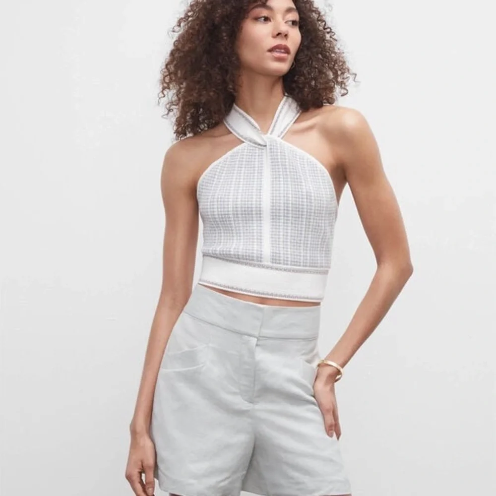 NWT Club Monaco Raeni Knit Cross Back Halter Crop Top - Picture 1 of 8